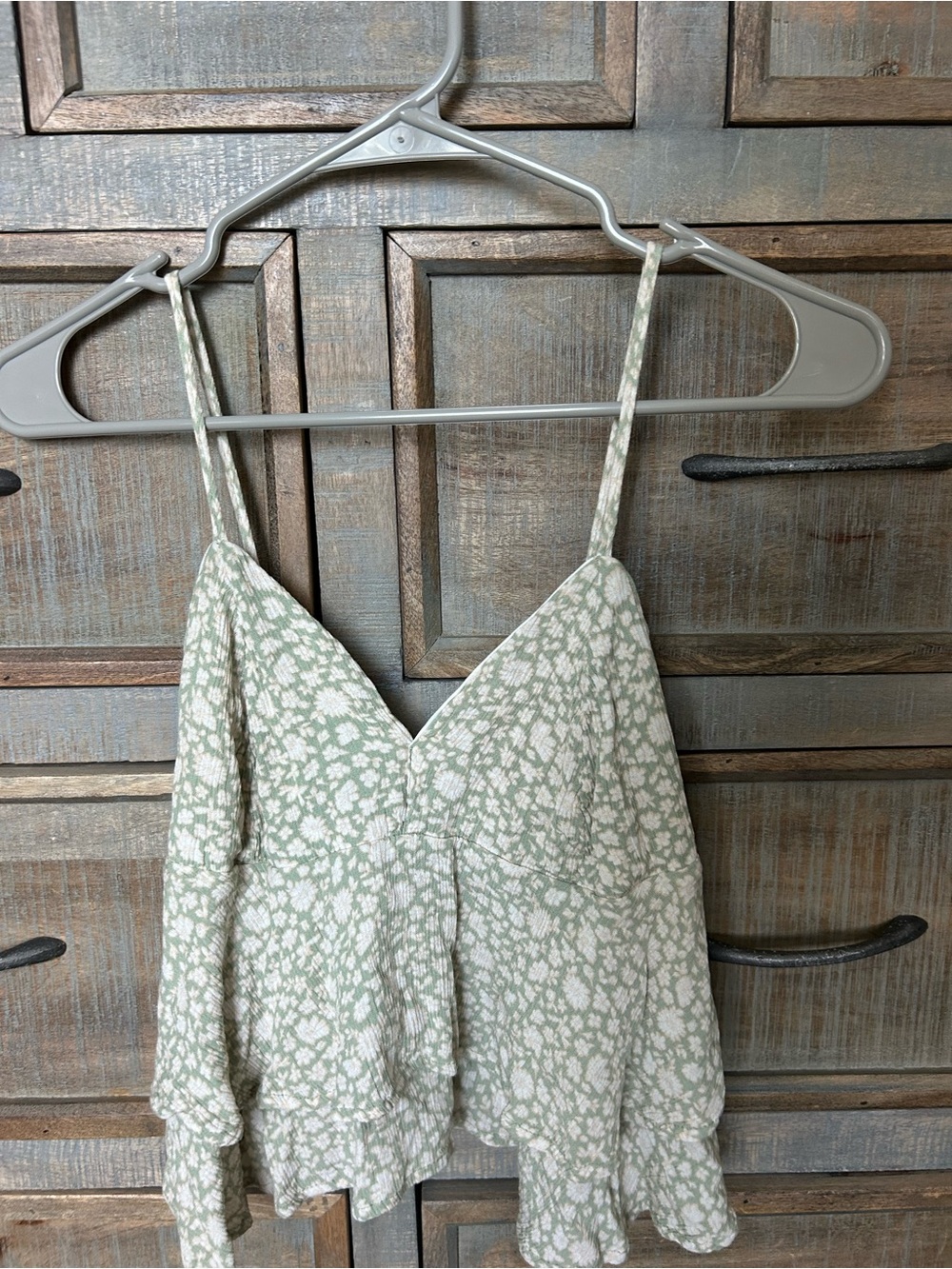 Ocean Drive Sage Green Floral V-Neck Spaghetti Strap Top